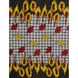 Wax Tissu Pagne Africain  2 Yards 100% Coton BLANC / ROUGE / JAUNE