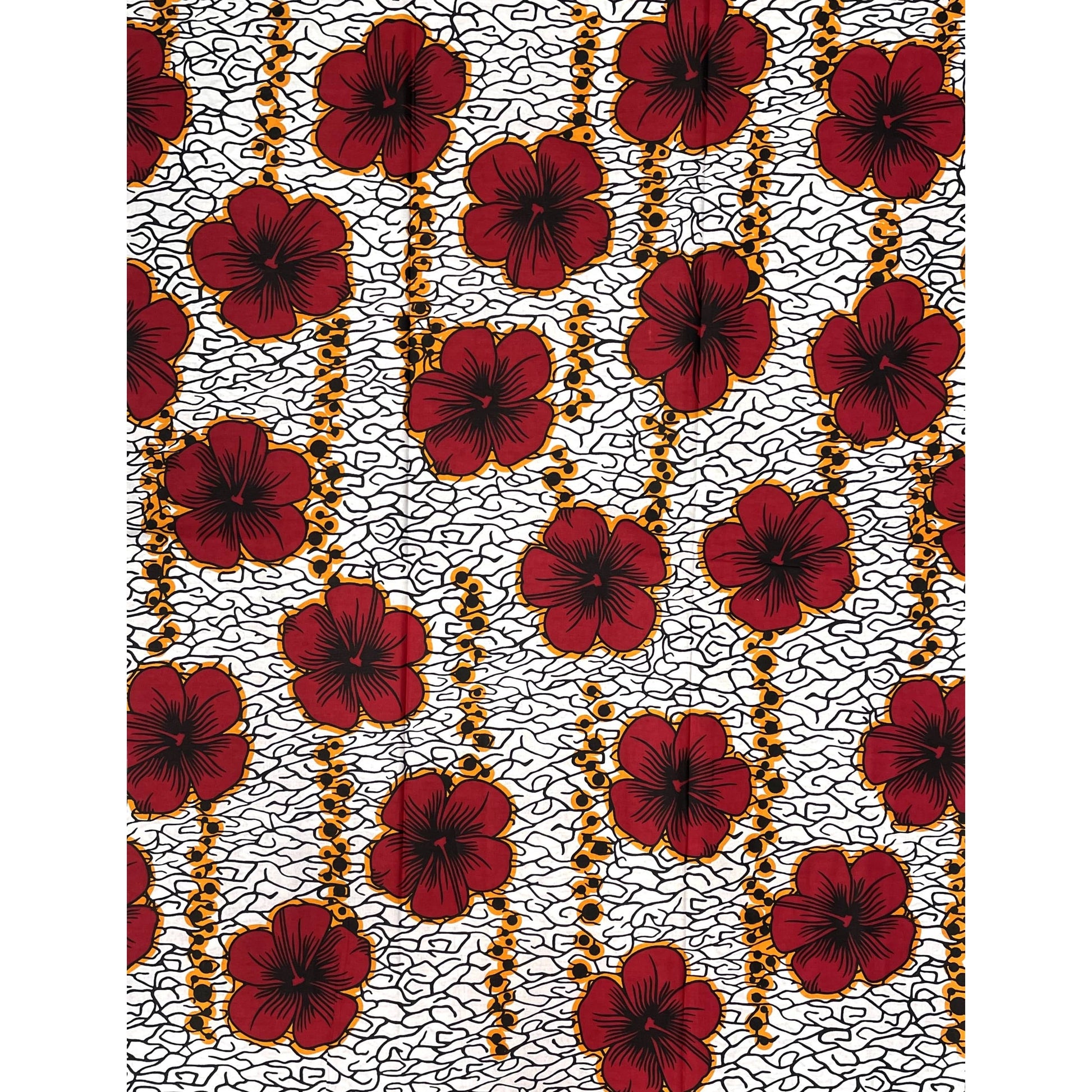 Wax africain blanc à fleurs rouges