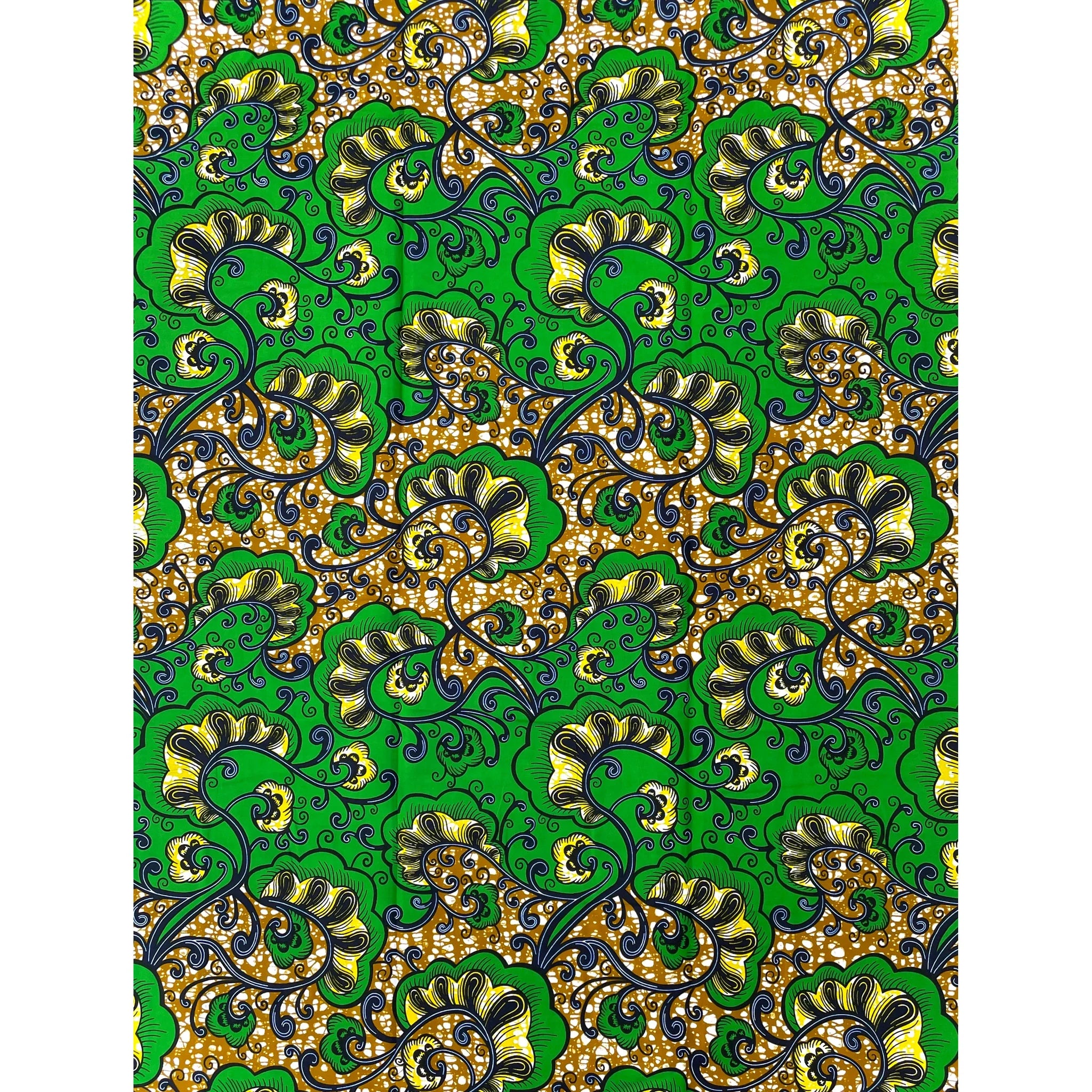 Wax Tissu Pagne Africain - Coupon 2 Yards 100% Coton - VERT / JAUNE